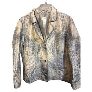 Chicos Animal Print Satin Blazer Jacket Size XL/16 Polyester